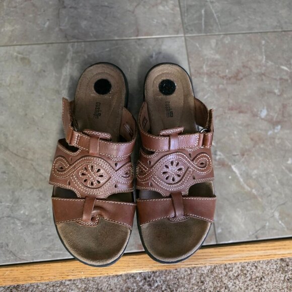 Clarks Collection Sandal Leisa Higley Slide Brown Leather Boho Slip On - Picture 1 of 3